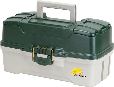 plano 3-tray green metallic/off-white w/ top access tackle box|plano 3 tier tackle box.